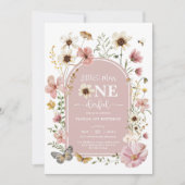 Dusty Pink Wildflower Miss Onederful 1e Verjaardag Kaart (Voorkant)