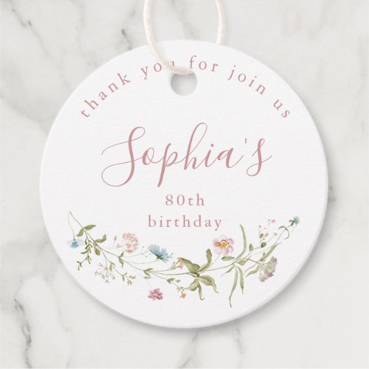 Dusty Pink Wildflower Rustic Boho Verjaardag Bedankjes Labels (Voorkant)