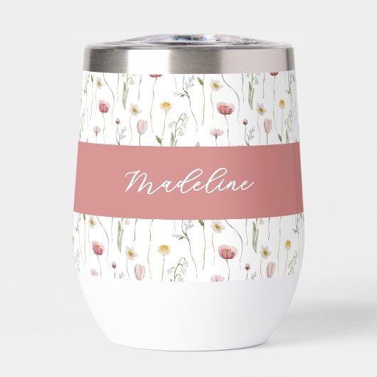 Dusty Pink Wildflower Watercolor Monogram Name (Voorkant)
