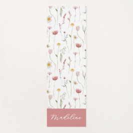 Dusty Pink Wildflower Watercolor Monogram Name Yogamat