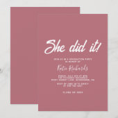 Dusty Pink Ze deed het Afstuderen Invitation Kaart (Voorkant / Achterkant)