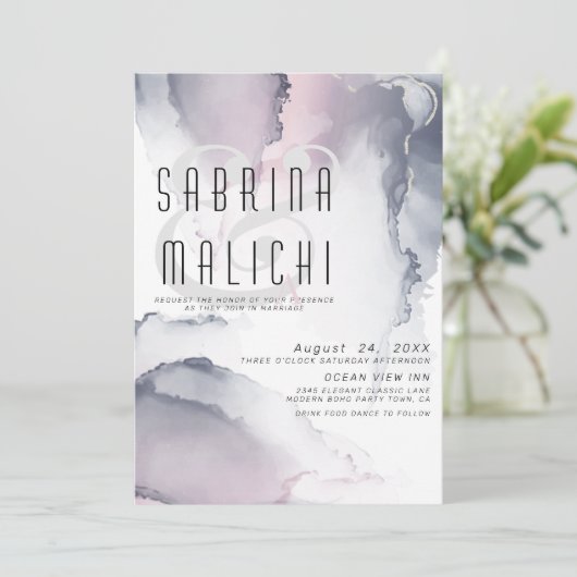 Dusty Plum Blush Pewter Fluid Alcohol Inkt Kaart (Staand voorkant)