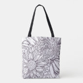 Dusty Plum Chrysanthemums Line Drawing with Name Tote Bag (Achterkant)