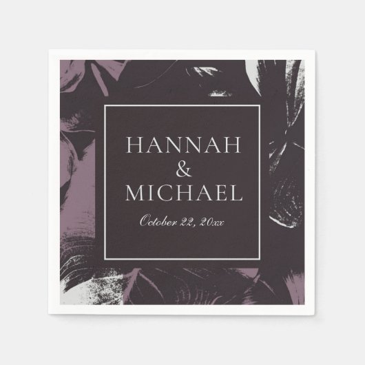 Dusty Plum Eggplant Abstract Floral Wedding Servet (Voorkant)