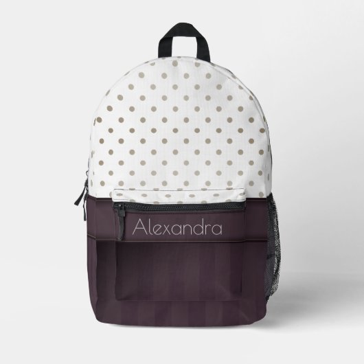Dusty Plum en Tawny Polka Dot Design met Naam Bedrukte Rugzak (Voorkant)