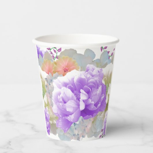 Dusty Plum Floral Bouquet Paper Cups Papieren Bekers (Voorkant)