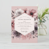 Dusty Plum Hazy Bloom Wedding Kaart (Staand voorkant)