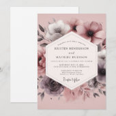 Dusty Plum Hazy Bloom Wedding Kaart (Voorkant / Achterkant)