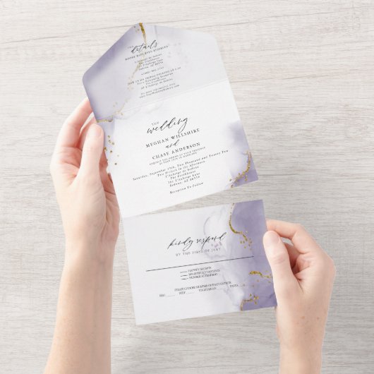 Dusty Plum Paars Abstract All In One Uitnodiging (Afscheurbaar)