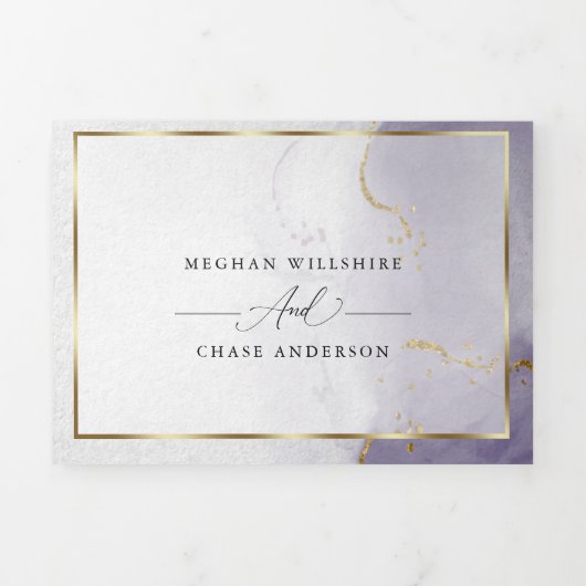 Dusty Plum Paars Tri-Fold Invitation Drieluik Uitnodiging (Cover)
