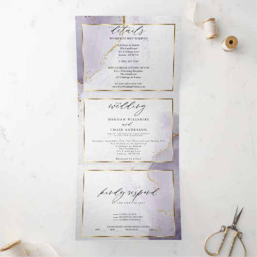 Dusty Plum Paars Tri-Fold Invitation Drieluik Uitnodiging (Binnen)