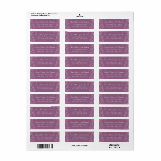 Dusty Plum Paars Wedding Botanical Etiket (Full Sheet)