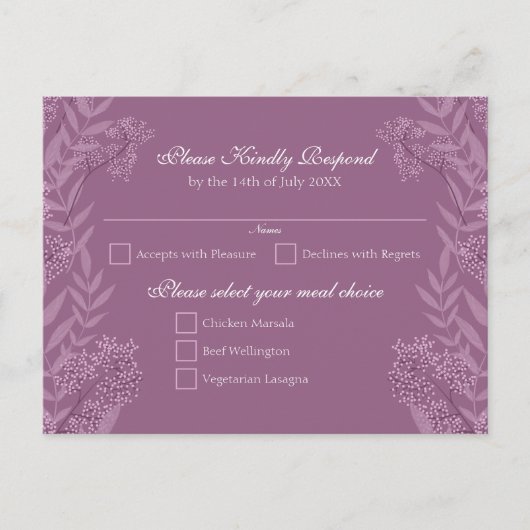 Dusty Plum Paars Wedding Botanical Feestdagenkaart (Voorkant)