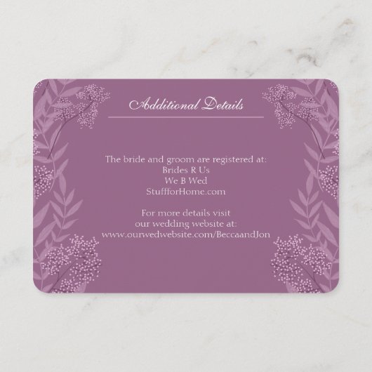 Dusty Plum Paars Wedding Botanical Informatiekaartje (Achterkant)