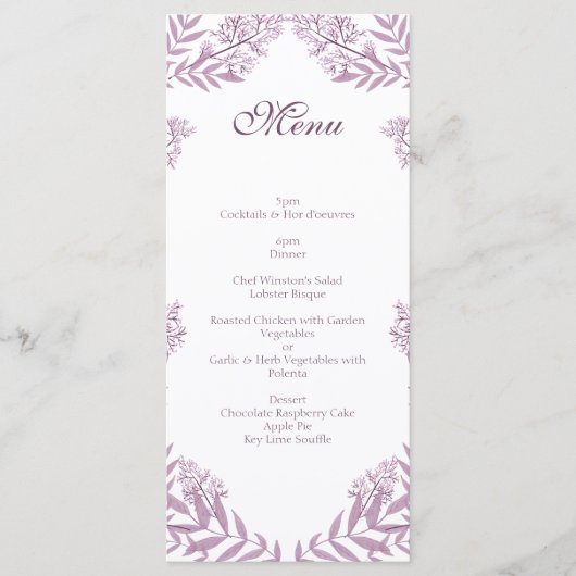 Dusty Plum Paars Wedding Botanical Menu (Voorkant)