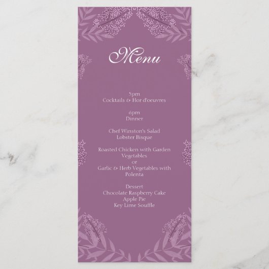 Dusty Plum Paars Wedding Botanical Menu (Voorkant)