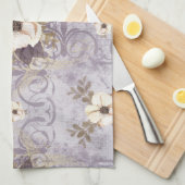 Dusty Plum Paarse Floral Kitchen Towel Theedoek (Quarter Fold)