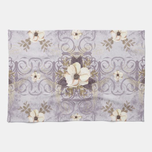 Dusty Plum Paarse Floral Kitchen Towel Theedoek (Horizontaal)