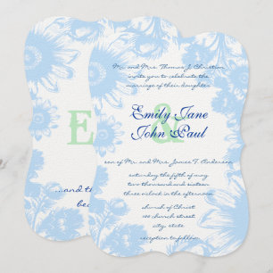 Dusty Powder Blue & Green Wedding Invitation Kaart