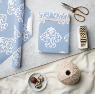 Dusty Powder Blue White Ornament Pattern Cadeaupapier