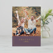 Dusty pruim Thanksgiving ingelijst familie foto Folie Feestdagenkaart (Staand Voorkant)