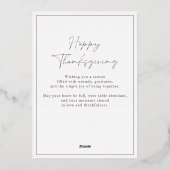 Dusty pruim Thanksgiving ingelijst familie foto Folie Feestdagenkaart (Achterkant)