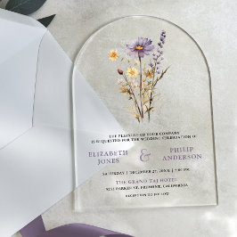 Dusty Purple Boho Wildflower Wedding Acryl Uitnodigingen