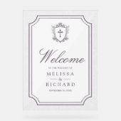 Dusty Purple Catholic Wedding Welcome Acryl Bord (Voorkant)