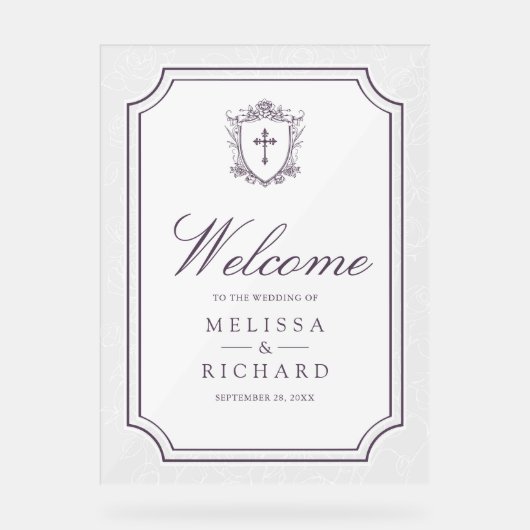 Dusty Purple Catholic Wedding Welcome Acryl Bord (Voorkant)