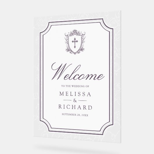 Dusty Purple Catholic Wedding Welcome Acryl Bord (Hoek)