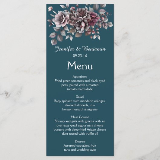 Dusty Purple, Dark Teal, Dusty Lavender Wedding | Menu (Voorkant)