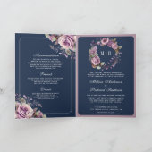 Dusty Purple Floral QR Code Navy Blue Wedding (Binnen)