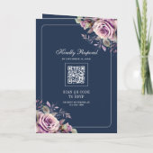 Dusty Purple Floral QR Code Navy Blue Wedding (Achterkant)