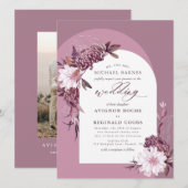 Dusty Purple Flowers Arch foto bruiloft uitnodigin Kaart (Voorkant / Achterkant)
