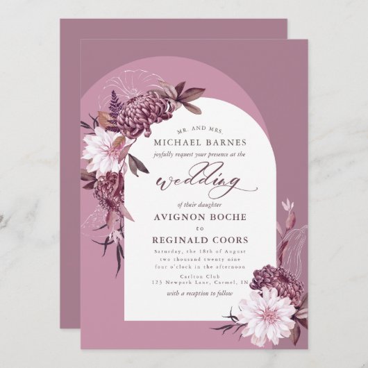 Dusty Purple Flowers Arch foto bruiloft uitnodigin Kaart (Voorkant / Achterkant)