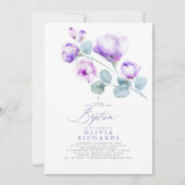 Dusty Purple Flowers Baptism Invitation Kaart (Voorkant)