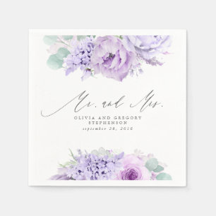 Dusty Purple Flowers Elegante Botanische Mr en Mrs Servet