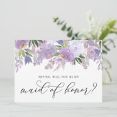 Dusty Purple Flowers word mijn dienstmeisje. Kaart (Staand voorkant)