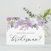 Dusty Purple Flowers zullen mijn Bridesman zijn Kaart (Staand voorkant)