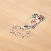Dusty Purple Gold Floral Crest Muslim Wedding Acryl Uitnodigingen (Laagn)