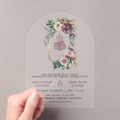 Dusty Purple Gold Floral Crest Muslim Wedding Acryl Uitnodigingen (Insitu (Draagbaar))
