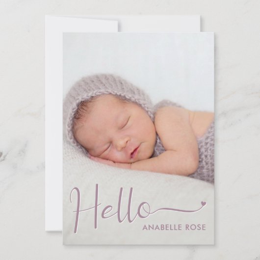 Dusty Purple Hello Baby Photo Birth Announcement Aankondiging (Voorkant)