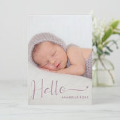 Dusty Purple Hello Baby Photo Birth Announcement Aankondiging (Staand voorkant)