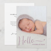 Dusty Purple Hello Baby Photo Birth Announcement Aankondiging (Voorkant / Achterkant)