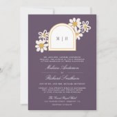 Dusty Purple Retro Yellow Daisy All in One Wedding Kaart (Voorkant)