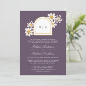 Dusty Purple Retro Yellow Daisy All in One Wedding Kaart (Staand voorkant)