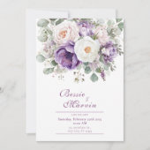 Dusty Purple Rose Peony Eucalyptus Watercolor Kaart (Voorkant)