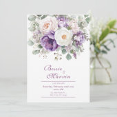 Dusty Purple Rose Peony Eucalyptus Watercolor Kaart (Staand voorkant)