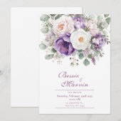 Dusty Purple Rose Peony Eucalyptus Watercolor Kaart (Voorkant / Achterkant)