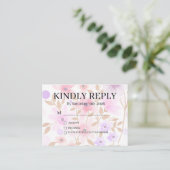 Dusty Purple Silver Gray Floral Rustic RSVP Card Informatiekaartje (Staand voorkant)